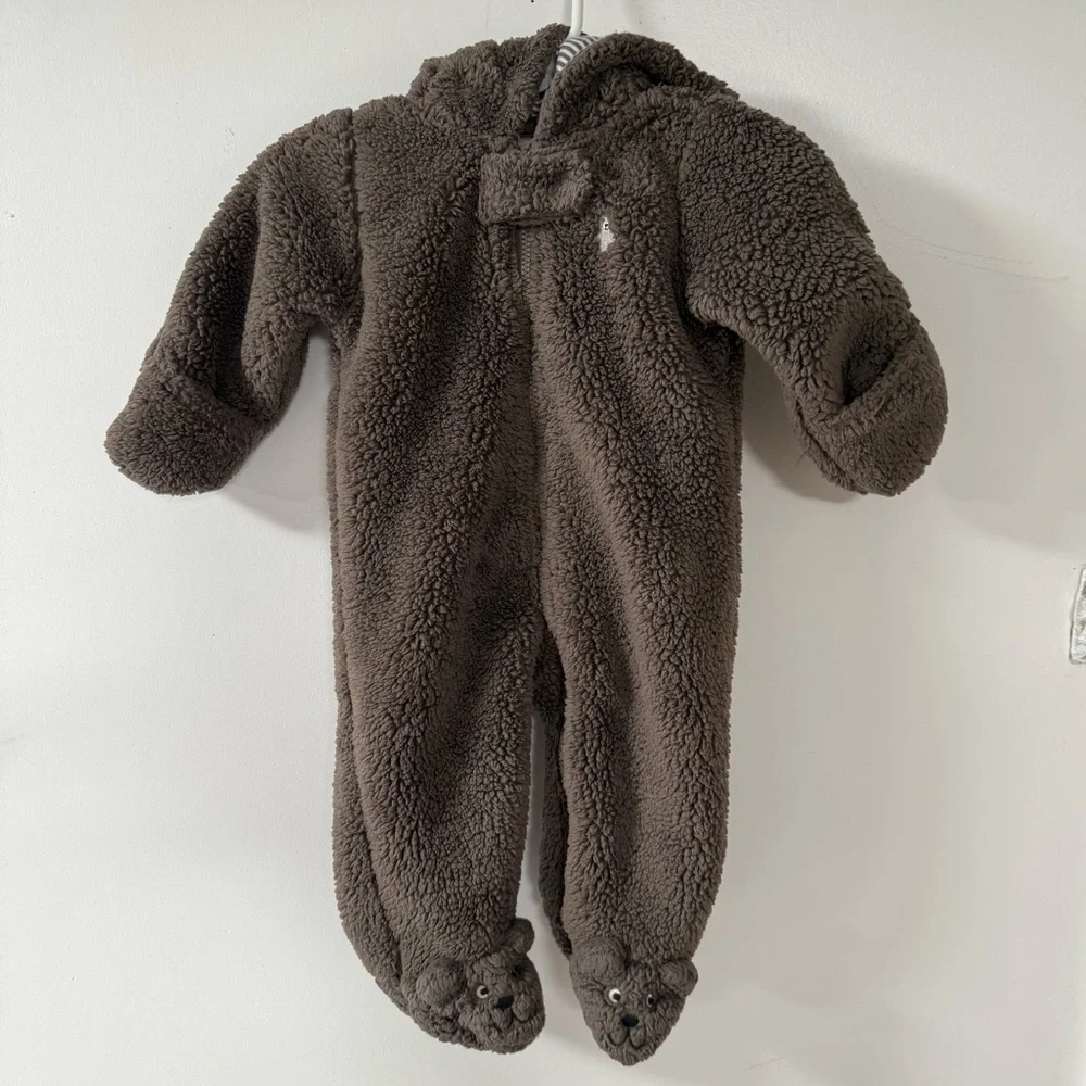 Soft fleece brown teddy bear onesie